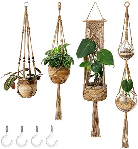 Mkono Set of 7 Macrame Plant Hangers Indoor 6 Different Size Hanging Planter Basket Flower Pot Holder 67"/46"//41"/35"/29"/23", Brown by Mkono