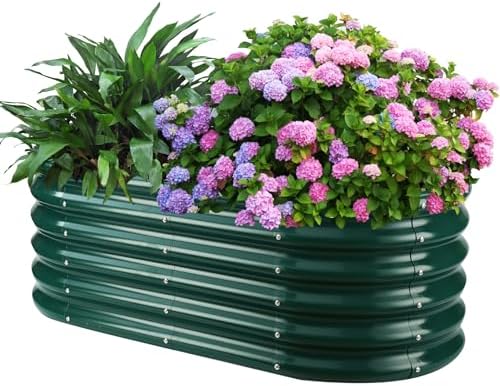 17" Tall Oval-Shaped / Elliptic Metal Raised Garden Bed Outdoor Dark Green by YSEJOMP