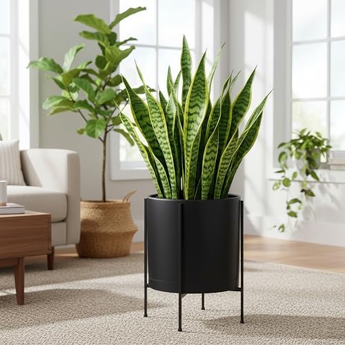 D'vine Dev Plastic Planter Pot with Metal Stand, Black, 14 in, 55-D-B-4 - Image 2