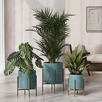 EverNest Mid-Century Modern Rhys Honeycomb Embossed Planter Pot with Loki Gold Stand, Metal Indoor Plant Pots, Blue Green Bohemian Style (Medium 2 Gallon) - Image 6