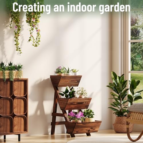3-Tier Vertical Wooden Raised Garden Bed, Garden Planter Box,Carbonized - Image 7