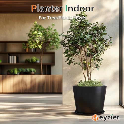 Heyzier Wide Planters for Outdoor Plants, Extra Large Indoor Flower Pots for Garden, Front Porch, Patio - Round Resin Planter Set of 2 (Black, 20" D x 16" H) - Image 5