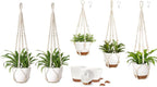 Mkono Macrame Plant Hanger and 3 Pack Plant Hangers with Self Watering Plant Pots Indoor Hanging Baskets Flower Pot Holders with Hooks No Tassels by Mkono