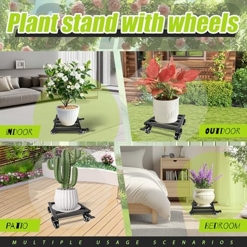 8X 8 inches Plant Caddy with Wheels Upgraded Lockable Heavy Duty Trolley Suitable for Indoor Outdoor Large Plant Pots Parasol Stands and Bases or Plant Stand Metal Square Black - Image 7