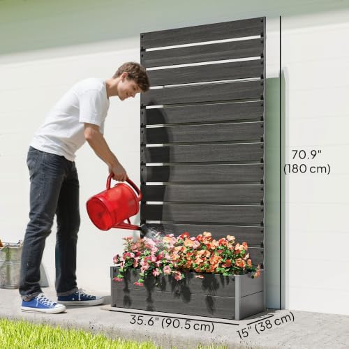 Outsunny Raised Garden Bed with Trellis, 35.6" x 15" x 70.9", Black - Image 7