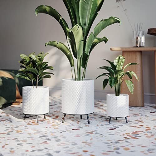 EverNest Claire Honeycomb Neutral Modern White Planter with Nyra Stand, Indoor Plant Pots, SelectBase, Mid-Century Modern, Boho Style Home Decor for Plants (Set of 3, Black) - Image 3