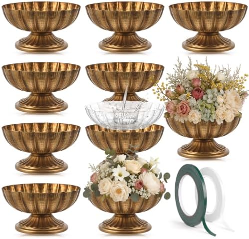 10 Pcs Metal Compote Vase, Floral Centerpiece Bowls, Gold Bronze by Unknown