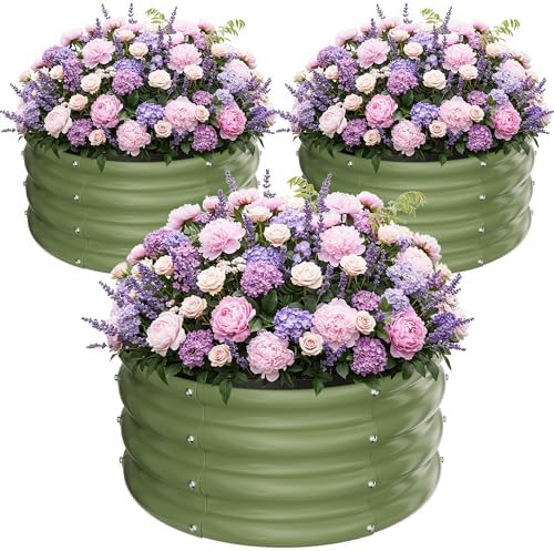 ZXZYHFTY Round Raised Garden Bed, 3 Pack, Galvanized Steel, Green by ZXZYHFTY