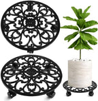 2 Pack 12 In Rolling Plant Stand with Wheels Metal Plant Caddy with Wheels by Planterhoma