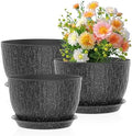 Meowell 12/10/9 inch Large Flower Pots, 3 Set Big Plant Pots for Outdoor Indoor Plants with Water Ripples, Wide Plastic Planters with Drainage Holes and Saucers for Garden House Plants, Speckled Black by Meowell