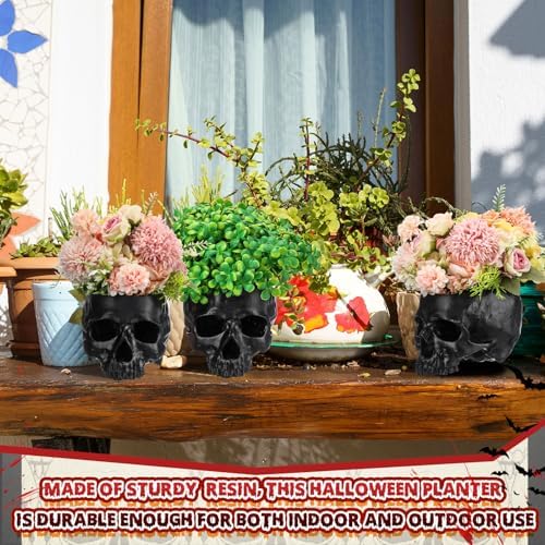 2 Pack Halloween Skull Planter, Dark Style,Black - Image 4