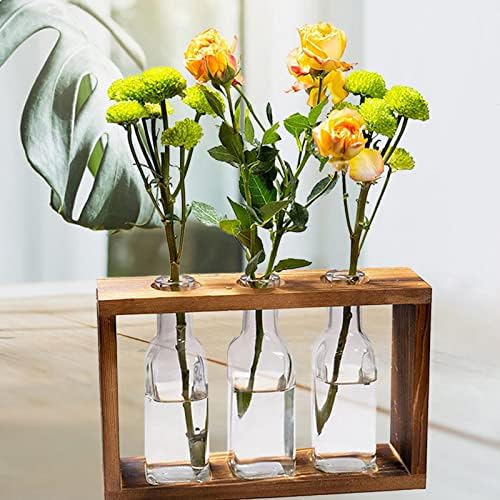 Terrarium Vases Wooden Frames Transparent Glass Tubes Plant Propagation Tube Vase Gardening Art Home Office Decor (3 Bottle) - Image 4