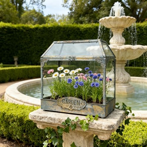 Vintage Large House-Shape Glass Terrarium with Lid, Geometric Greenhouse - Style Planter for Ferns, Succulents, Air Plants, Handmade Indoor Tabletop Decor (Terrarium Only) - Image 2