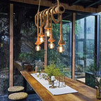 Arturesthome 6 Heads Hemp Rope Pendant Light, Vintage Bamboo Chandeliers Fixture Kitchen Island, Rustic Industrial Hanging Lamp for Bedroom Restaurant Cafe Bar Country Style Decoration - Image 3
