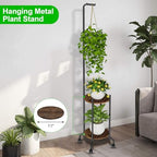 VyGrow Plant Stand Indoor, 2 Tier Hanging Tall Plant Shelf with Wheels, 3 Potted Corner Flower Stand Metal Plant Holder, Plant Shelves for Living Room, Bedroom, Patio, Outdoor, Black - Image 2