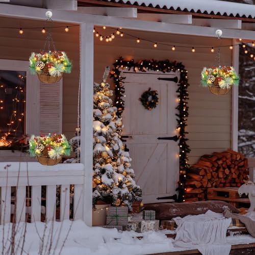 2 Pack Pre Lit Christmas Hanging Baskets with LED Lights Porch - Image 5