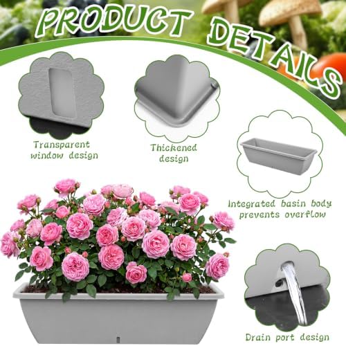 8 Pcs 24 Inch Plastic Window Boxes Planters, Light Gray - Image 3