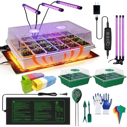 Self-Watering Seed Starter Tray with Grow Light and Heat Mat,Seed Starter Kit,Humidity Domes,Auto Timer,Flexible Brightness Seedling Starter Trays for Indoor Greenhouse Gardening Seed Germinator by Unknown