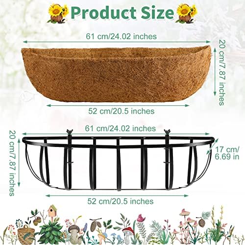 Tessco for you 3 Pieces Railing Planter Boxes, 24 Inches Window Box Planters with Coco Liner and Adjustable Brackets for Deck Porch Fence Patio Balcony Gardening Outdoor Plants - Image 2