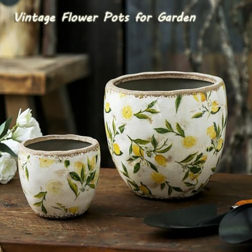Ceramic Plant Pots for Indoor Plants, Yellow Vintage Planters for Succulents,Handmade Tuscan Flower Pots for Outdoor with Drainage Hole,Yellowl,with Hole - Image 7