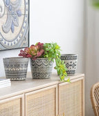 S/3 Terracotta Pots with Black and White Geometric Design - Same Size, Crackled Finish, Decorative Planters for Succulents, Indoor/Outdoor Plant Pots, Boho Vintage Home Décor - D5.5 x 4.5 - Image 2
