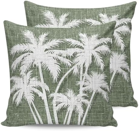 Throw Pillows 18x18 Set of 2, Tropical Palm Tree Waterproof Outdoor Pillow Covers with Insert, Vintage Moss Green Exotic Botanical Plants Decorative Pillowcase Cushion for Patio, Garden, Couch by Unknown