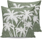Throw Pillows 18x18 Set of 2, Tropical Palm Tree Waterproof Outdoor Pillow Covers with Insert, Vintage Moss Green Exotic Botanical Plants Decorative Pillowcase Cushion for Patio, Garden, Couch by Unknown