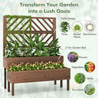 Raised Garden Bed with Trellis & 2 Planter Boxes, 2-Tier Outdoor Wooden Elevated Planter Box with Legs & Drainage Holes, Gardening Planters for Flowers, Herbs, Vegetables & Fruits(Brown) - Image 5