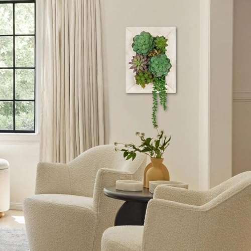Wall Artificial Succulent Hanging Decor Plants Fake Succulents String of Pearls Arrangement with Wooden White Frames Faux Plants Hanging Boho Decor for Livingroom Bedroom Home Decor 10.2"x 2.3"x 13.7" - Image 5