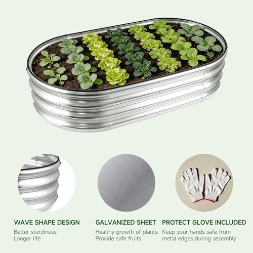 Galvanized Steel Raised Garden Bed Kit, Oval Metal Planter Box for Outdoor Plants Vegetables, Flowers, Herbs (6x3x1 Silver) - Image 3