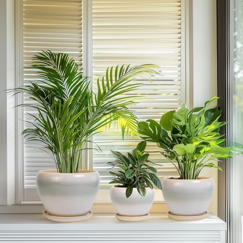 Ceramic Flower Pots, 10+8+6 Inch Ceramic Planters, White-Grey - Image 7