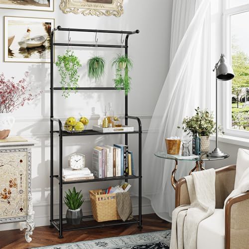 Ekisemio Plant Stands Outdoor with Hooks, Metal Tall Plant Shelves Indoor for Hanging Planter, Black - Image 3