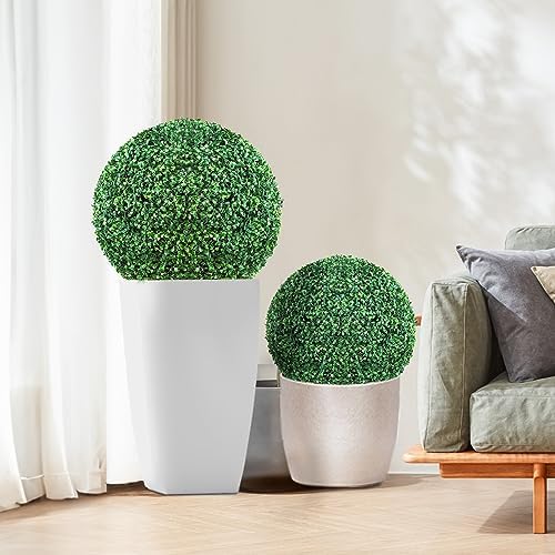 VEVOR 2 Pcs 16” Artificial Plant Topiary Ball, 4 Layers Faux Boxwood Balls, All-Year Green Faux Plant Decorative Balls for Backyard, Balcony,Garden, Wedding and Home Décor - Image 2