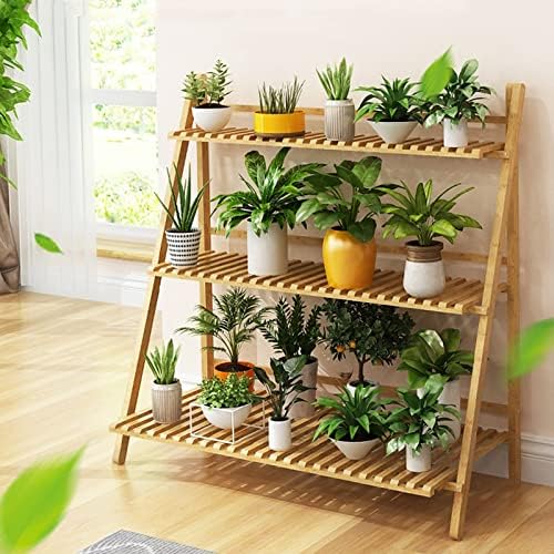 Bamboo 3-Tier Plant Stand, Planter Shelves, Folding Display Shelving Plants Shelf Unit Holder,Bamboo Ladder Plant Stand,With Accessories, For Patio Garden Balcony,Bamboo Ladder Plant Stand Solid Wood - Image 7