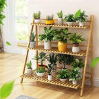 Bamboo 3-Tier Plant Stand, Planter Shelves, Folding Display Shelving Plants Shelf Unit Holder,Bamboo Ladder Plant Stand,With Accessories, For Patio Garden Balcony,Bamboo Ladder Plant Stand Solid Wood - Image 7