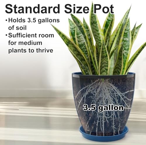 GameXcel Flower Pot Indoor - Outdoor Plant Pot - Navy Blue Glossy Planter - Elegant Ceramics Imitation - 12" Diameter 12" Tall with Drainage Holes and Saucer 2 Pack - Image 7