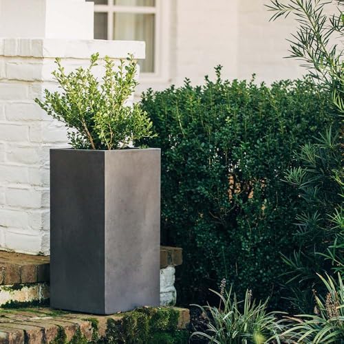 TITAN GREAT OUTDOORS Ash & Ember 22.25" Tall Box Charcoal Planter, Lightweight Fiberstone with Weather-Resistant Finish, Modern Square Planter Box for Indoor and Outdoor Plants - Image 2