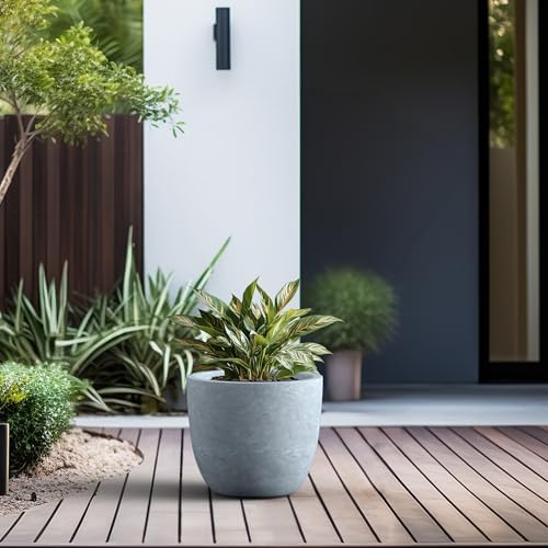Kante Round Concrete Planter, Large Outdoor Indoor Garden Pots with Drainage Hole, 14-Inch Diameter Flower Pots for Patio, Garden and Home, Slate Gray - Image 5