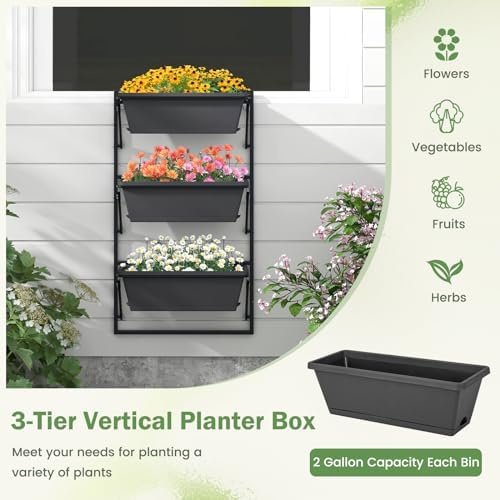 HAPPYGRILL 3-Tier Vertical Hanging Planter, Garden Wall Planter Box - Image 5
