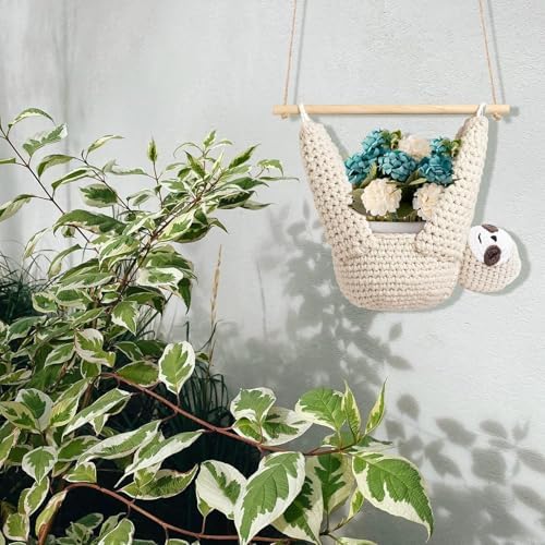 2Pcs Macrame Plant Hanger Crochet Sloth Hanging Planter Sloth Gifts,5 Inch Animal Wall Hanging Plant Holder for Plant Sloth Lovers, Home Decor Indoor Outdoor Plants Succulent Gifts (2) - Image 6