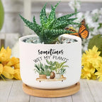 DreamAutumn Sometimes Wet My Plants Ceramic Pots for Plants with Drainage Holes Round Flower Pot Bamboo Tray Orchid Pot Succulents Pots for Outdoor Indoor Plants,Set of 3 by DreamAutumn