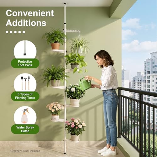 7-Layer Tension Pole Plant Stand Indoor Decorative Display Rack Stands for Flower Pots Floor to Ceiling Adjustable Hanging Corner Shelf - Image 3