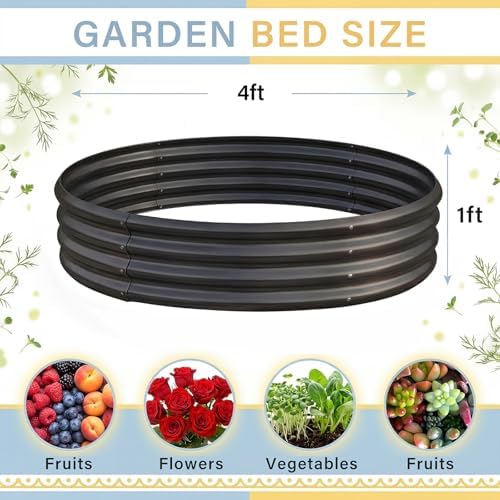 Land Guard Galvanized Raised Garden Bed, Planter Raised Garden Beds Outdoor, Round Clearance Raised Garden Beds for Gardening Vegetables 4x4x1ft (Gray)…… - Image 2