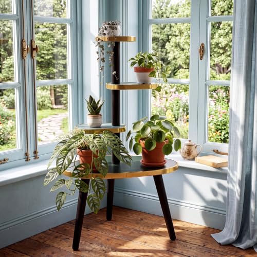 Amyhill Mid Century Modern Decor for Home 4-Tier Plant Stand Colorful Mid Century End Table Modern Storage Shelf for Living Room, Bedroom, Balcony, Boho Home Decor(Dark Green) - Image 6