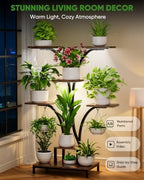7 Tiered Plant Stand Indoor with 3 Grow Lights, 59" Tall Corner Plant Shelf for Multiple Plants, W-Shaped Metal Wood Plant Rack for Living Room, Bedroom, Office, Home Decor, Rustic Brown - Image 5