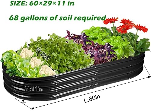 Rakukiri Raised Garden Bed GRS Certified Galvanized Planter Box Outdoor, 5ft Oval Rot-Resistant Metal Garden Bed Planter, Recycled Material Planter for Vegetables Flowers Herbs (Black) - Image 3