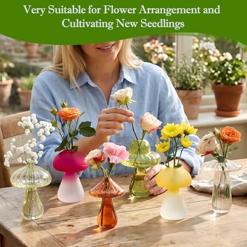 Mushroom Propagation Vase for Indoor Plants, Set of 6 Glass Colored Plant Propagation Stations for Plant Lovers, Mini Hydroponic Pots for Plant Lovers Women Girls - Image 2