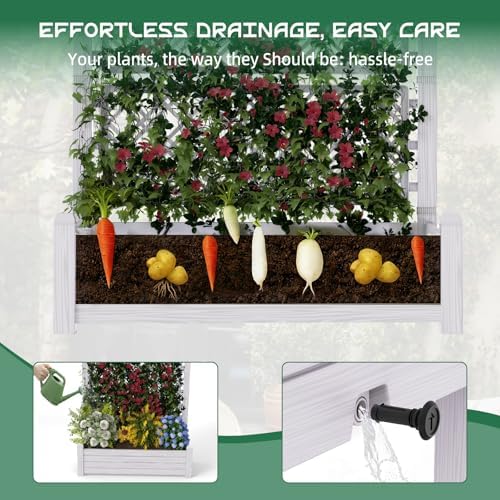 Elevated Raised Garden Bed with Trellis,Resin Planter Boxes Outdoor for Backyard Balcony,Large Patio Planter Box for Herbs Flowers Vegetables(Ashen) - Image 4