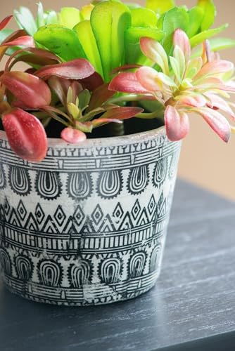 S/3 Terracotta Pots with Black and White Geometric Design - Same Size, Crackled Finish, Decorative Planters for Succulents, Indoor/Outdoor Plant Pots, Boho Vintage Home Décor - D5.5 x 4.5 - Image 4