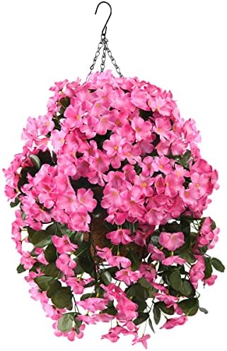 INQCMY Fake Flowers with Hanging Basket Realistic Artificial Begonias by INQCMYPlantRack